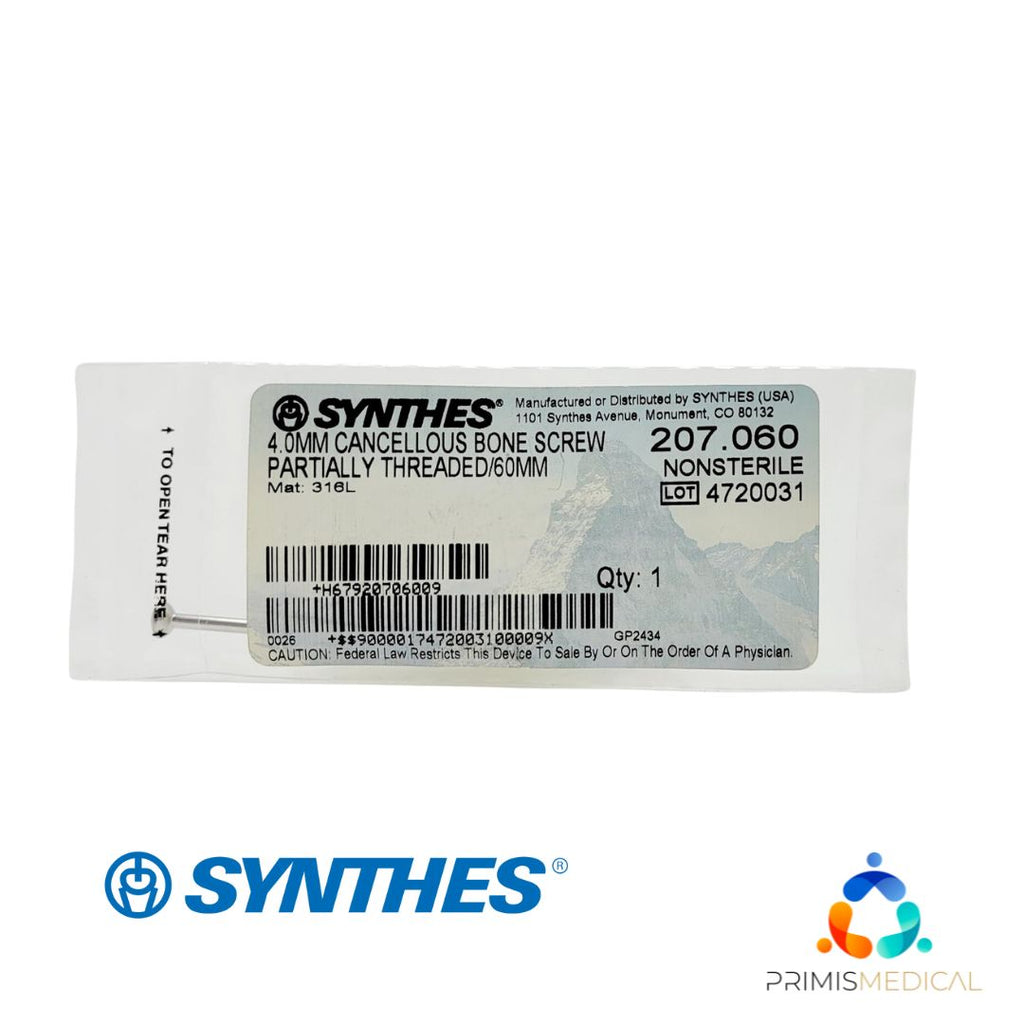 Synthes 207.060 4.0mm Cancellous Bone Screw Partially Threaded/60mm