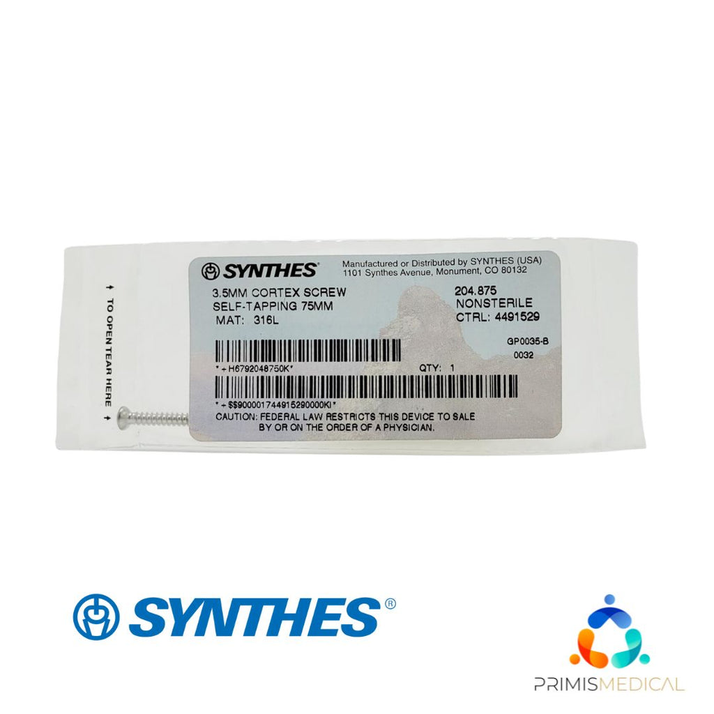 Synthes 204.875 3.5mm Cortex Screw Self-Tapping 75mm