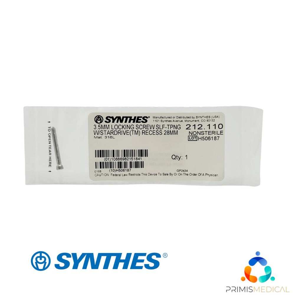 Synthes 212.110 3.5mm Locking Screw Self-Tappng with Stardrive Recess 28mm