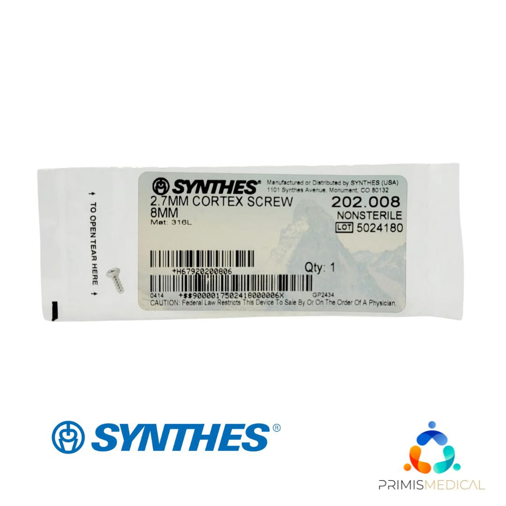Synthes 202.008 2.7mm Cortex Screw 8mm