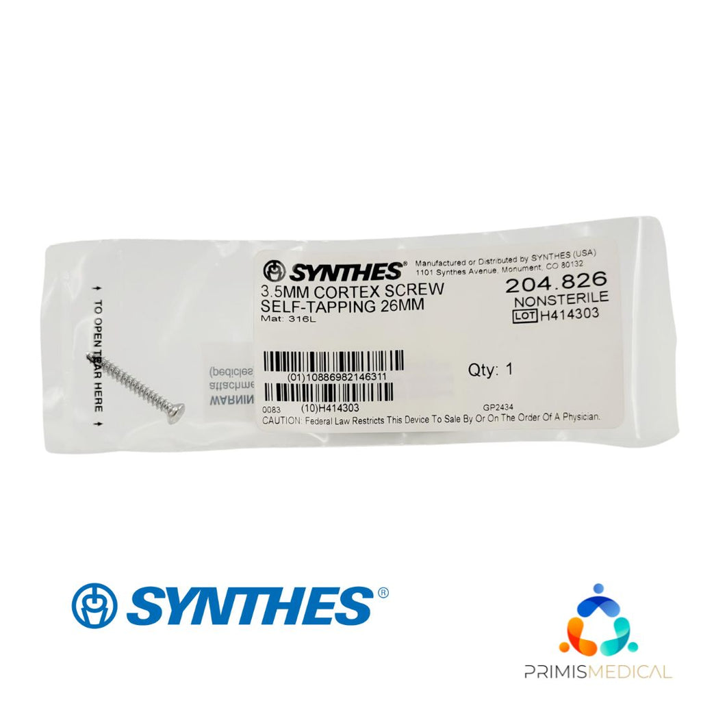 Synthes 204.826 3.5mm Cortex Screw Self-Tapping 26mm
