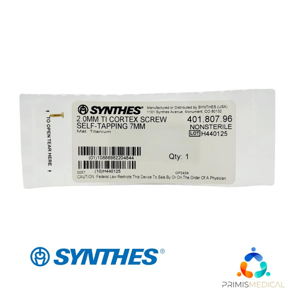 Synthes 401.807.96 2.0mm Ti Cortex Screw Self-Tapping 7mm