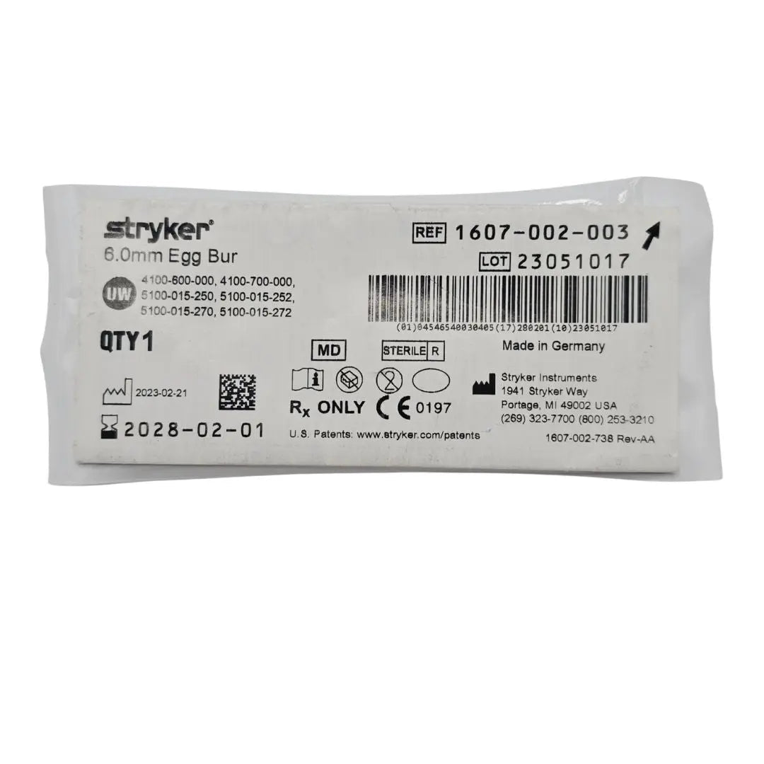 Stryker 1607-002-003 6.0mm Egg Bur Primis Medical