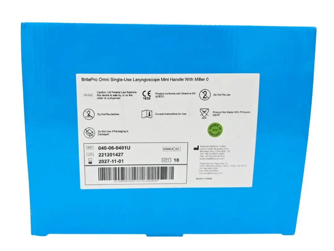 BritePro 040-06-0401U Omni Laryngoscope Mini Handle with Miller 0 Box of 10 Primis Medical