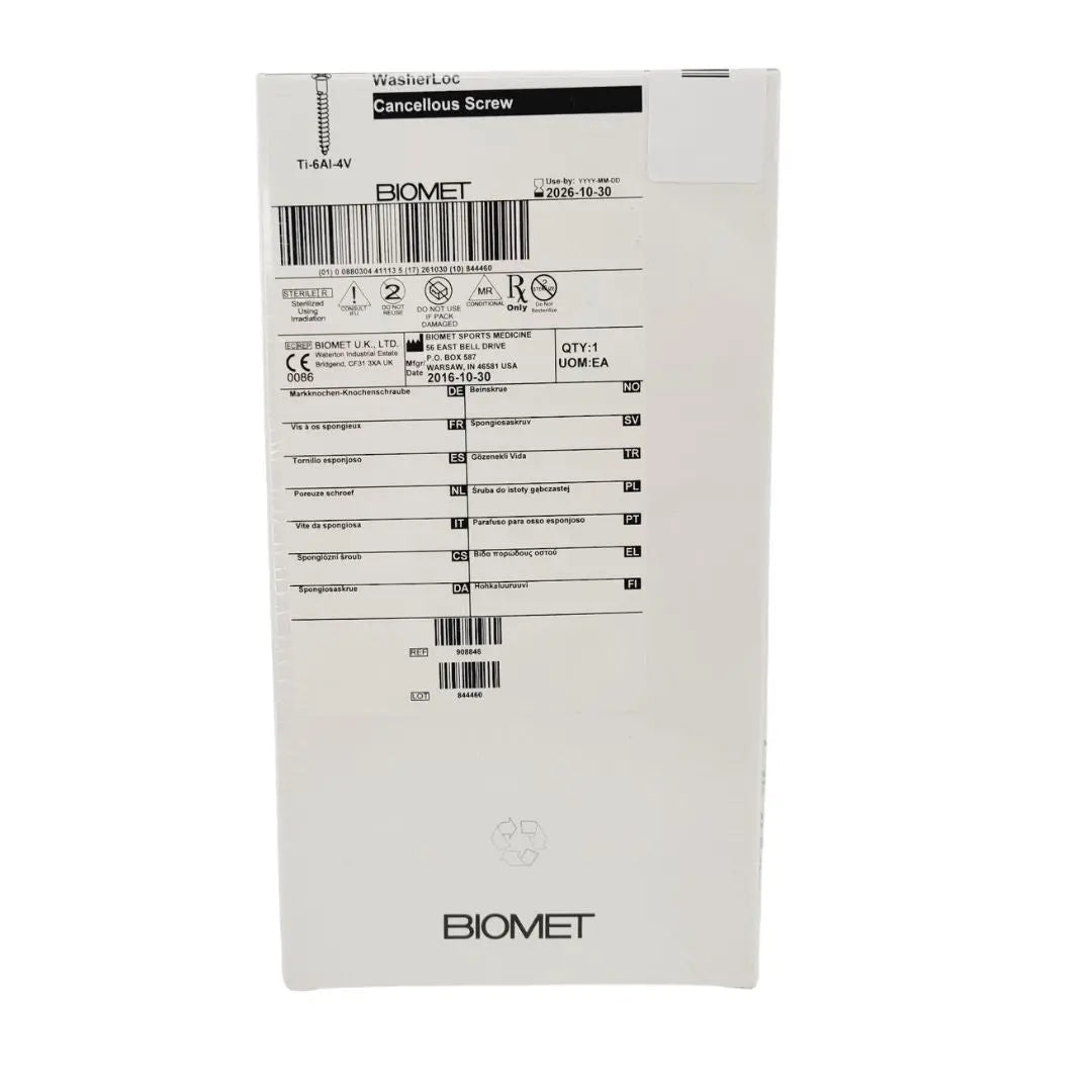 Biomet 908846 Ti-6AI-4V WasherLoc Cancellous Screw 6mm x 46mm Biomet