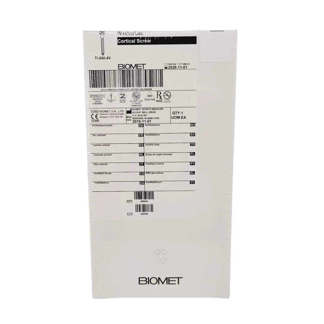 Biomet 908660 Ti-6AI-4V WasherLoc Cortical Screw 4.5mm x 60mm Biomet