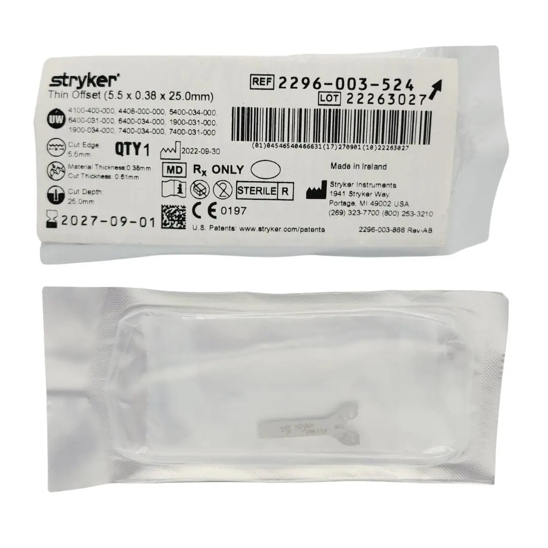 Stryker 2296-003-524 Thin Offset Sagittal Saw Blade 5.5 x 0.38 x 25.0mm Stryker