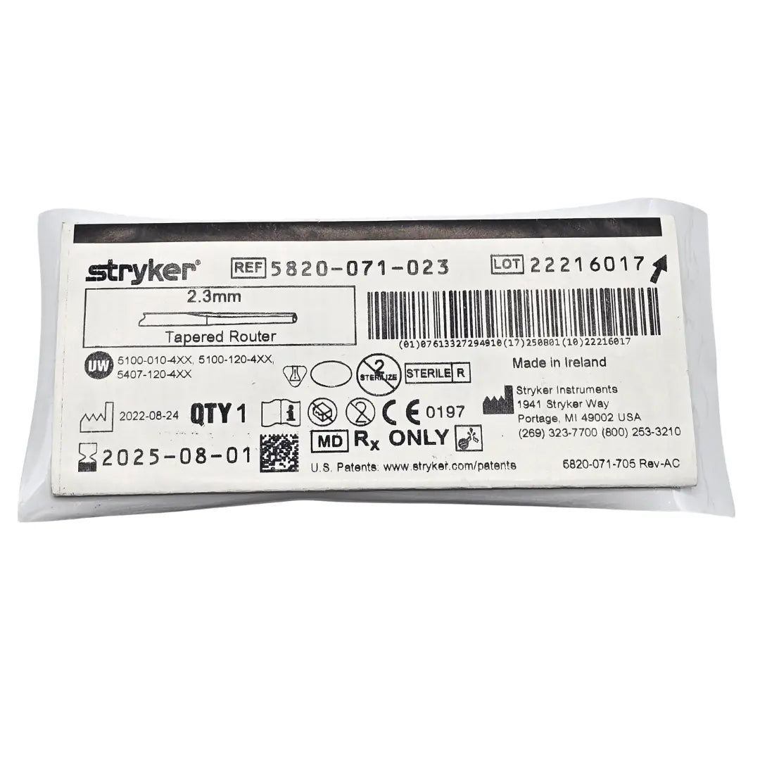 Stryker 5820-071-023 Tapered Router 2.3mm Exp 2025-08-01 NEW Stryker