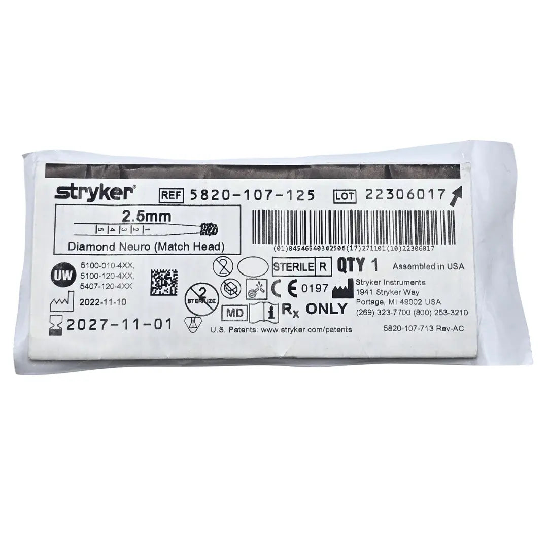 Stryker 5820-107-125 Diamond Neuro Match Head 2.5mm Exp: 2027-11-01 NEW Stryker