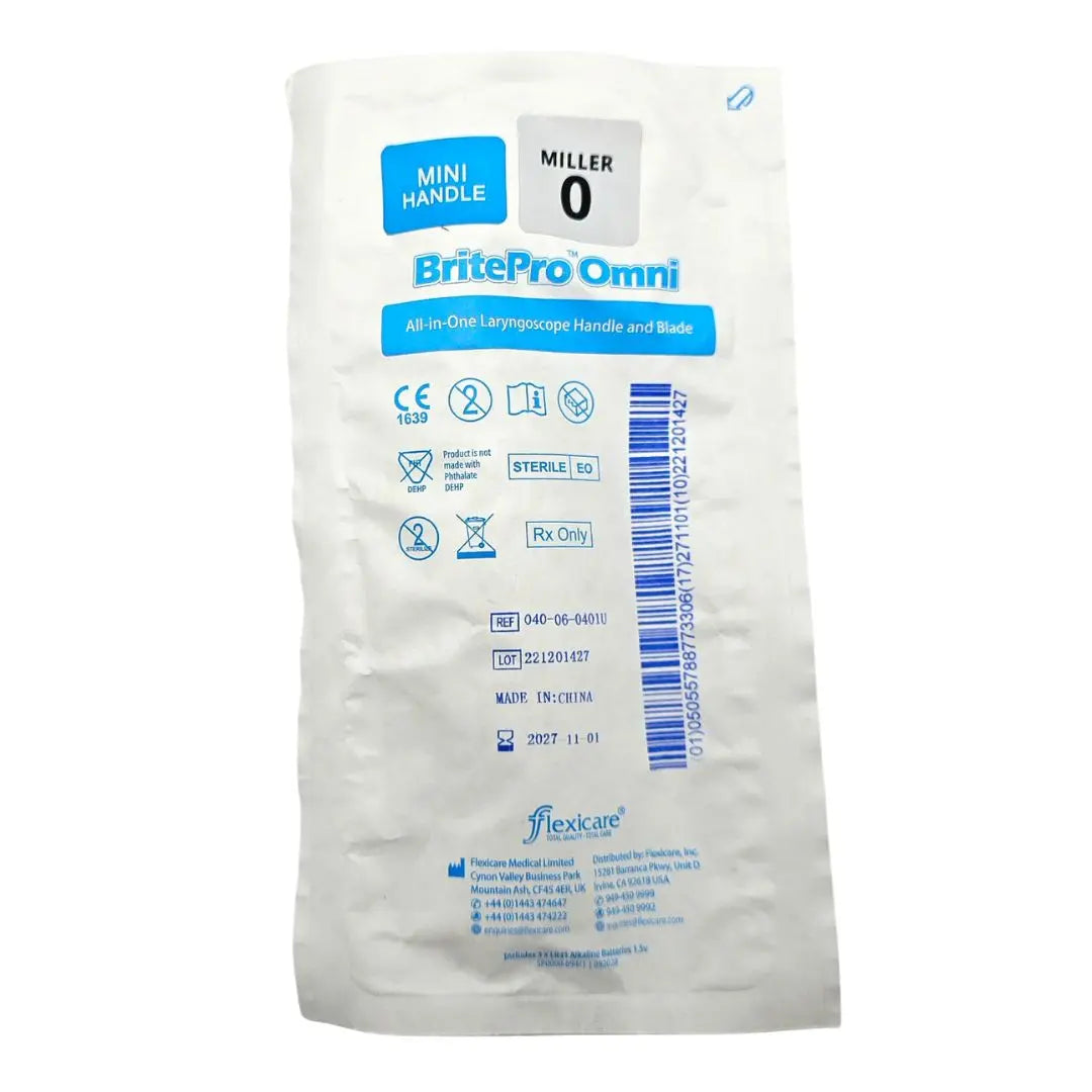 BritePro 040-06-0401U Omni Laryngoscope Mini Handle with Miller 0 Box of 10 Primis Medical