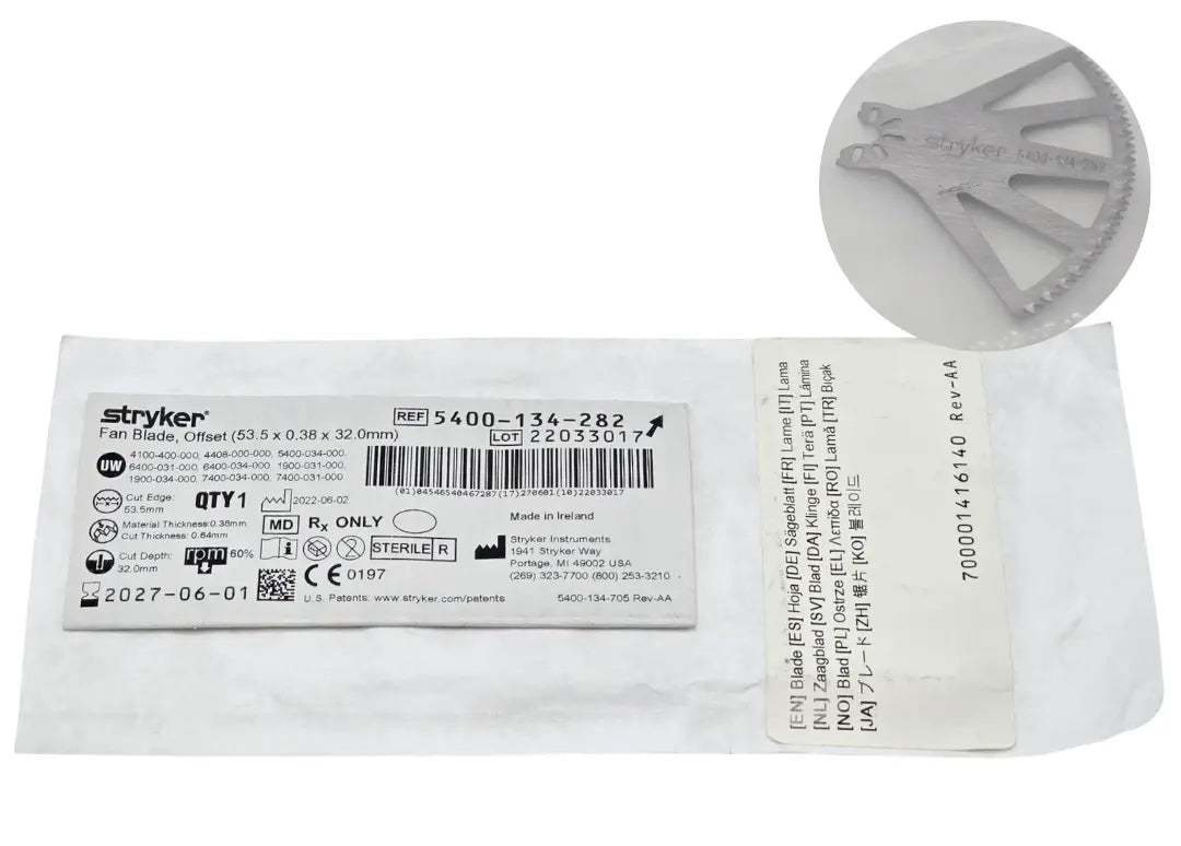 Stryker Fan Blade 5400-134-282 Offset 53.5 x 0.38 x 32.0mm Exp 2027-06-01 NEW Stryker