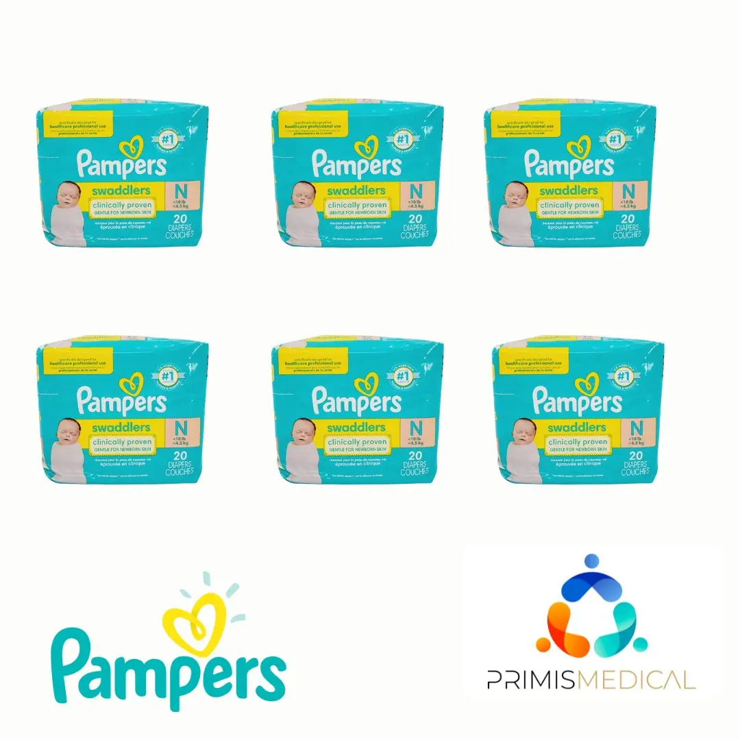 Pampers Swaddlers Newborn Size N (Up to 10 lb / 4.5 kg) - 6 Packs Total of 120 Pampers