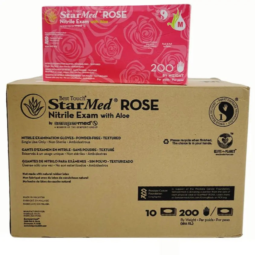Sempermed SMNR203 Best Touch StarMed Rose Nitrile Examination Gloves Medium CS/2000 Sempermed
