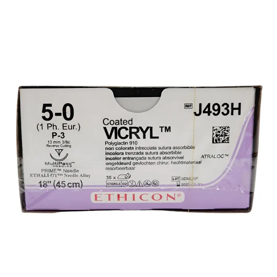 Ethicon J493H 5-0 Coated Vicryl Undyed 1 x 18" P-3 36 Box Ethicon