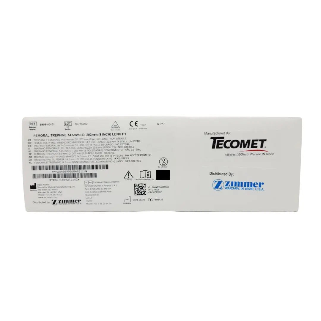 Zimmer Tecomet 9986-40-21 Femoral Trephine 14.5mm 203mm Length Zimmer