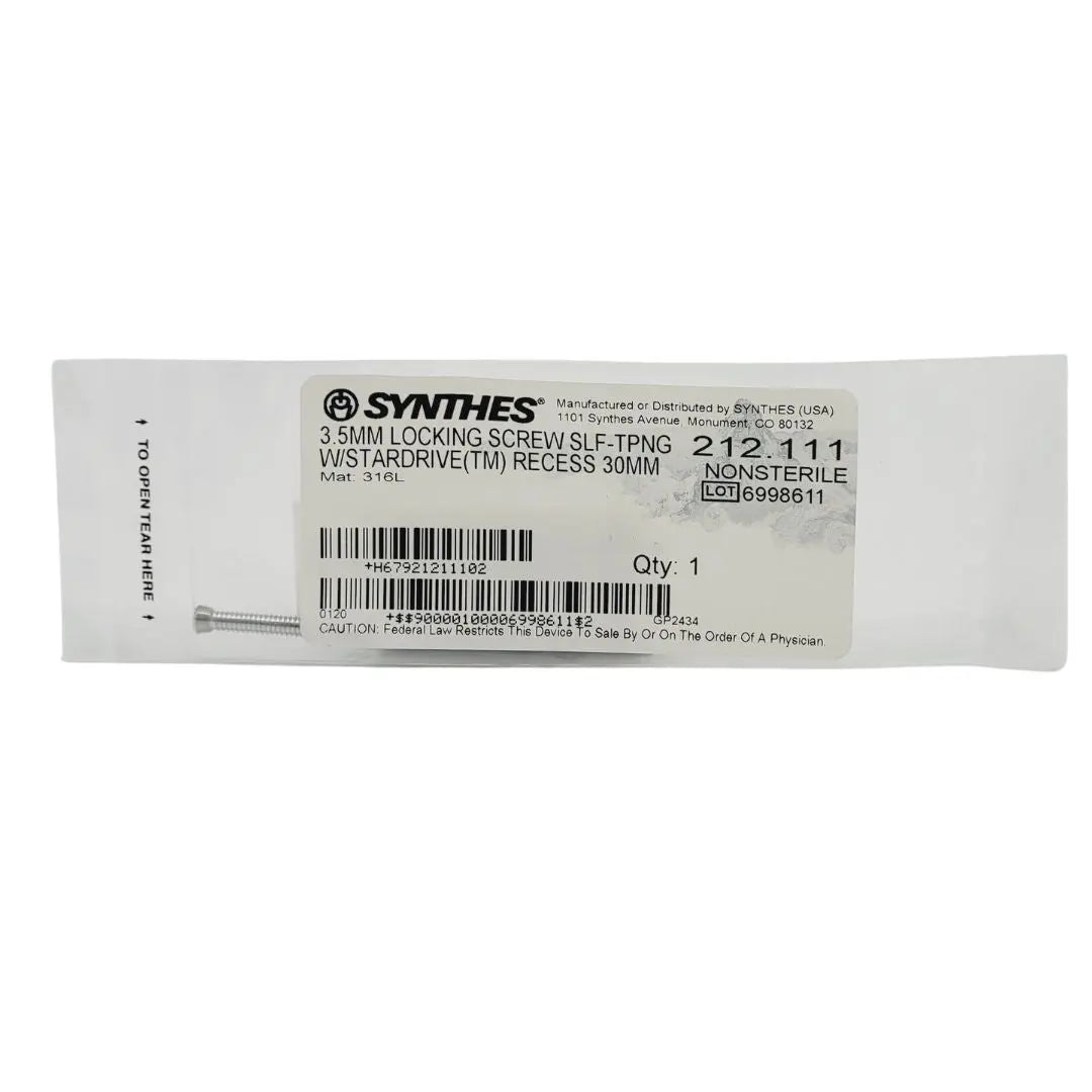 Synthes 212.111 3.5mm Locking Screw Self-Tapping w/ Stardrive (TM) Recess 30mm Synthes