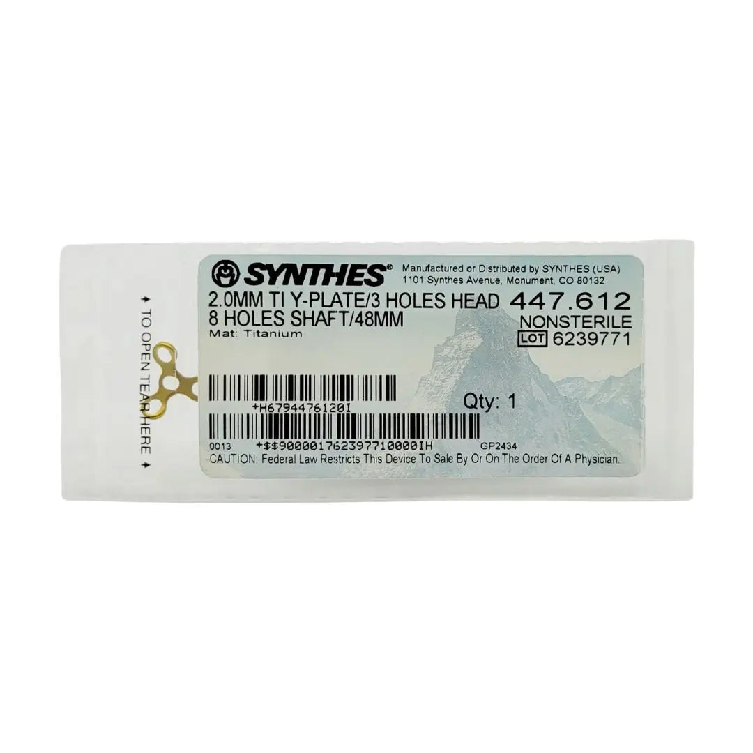 Synthes 447.612 2.0mm TI Y-Plate 3 Holes Head 8 Holes Shaft 48mm Synthes
