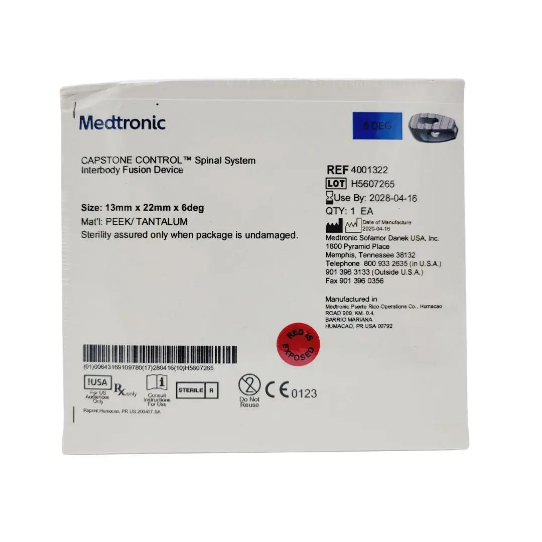 Medtronic 4001322 6 Deg 13mm x 22mm Capstone Control Interbody Fusion Device Medtronic