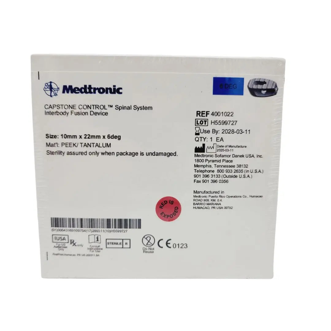 Medtronic 4001022 6 Deg 10mm x 22mm Capstone Control Interbody Fusion Device Medtronic