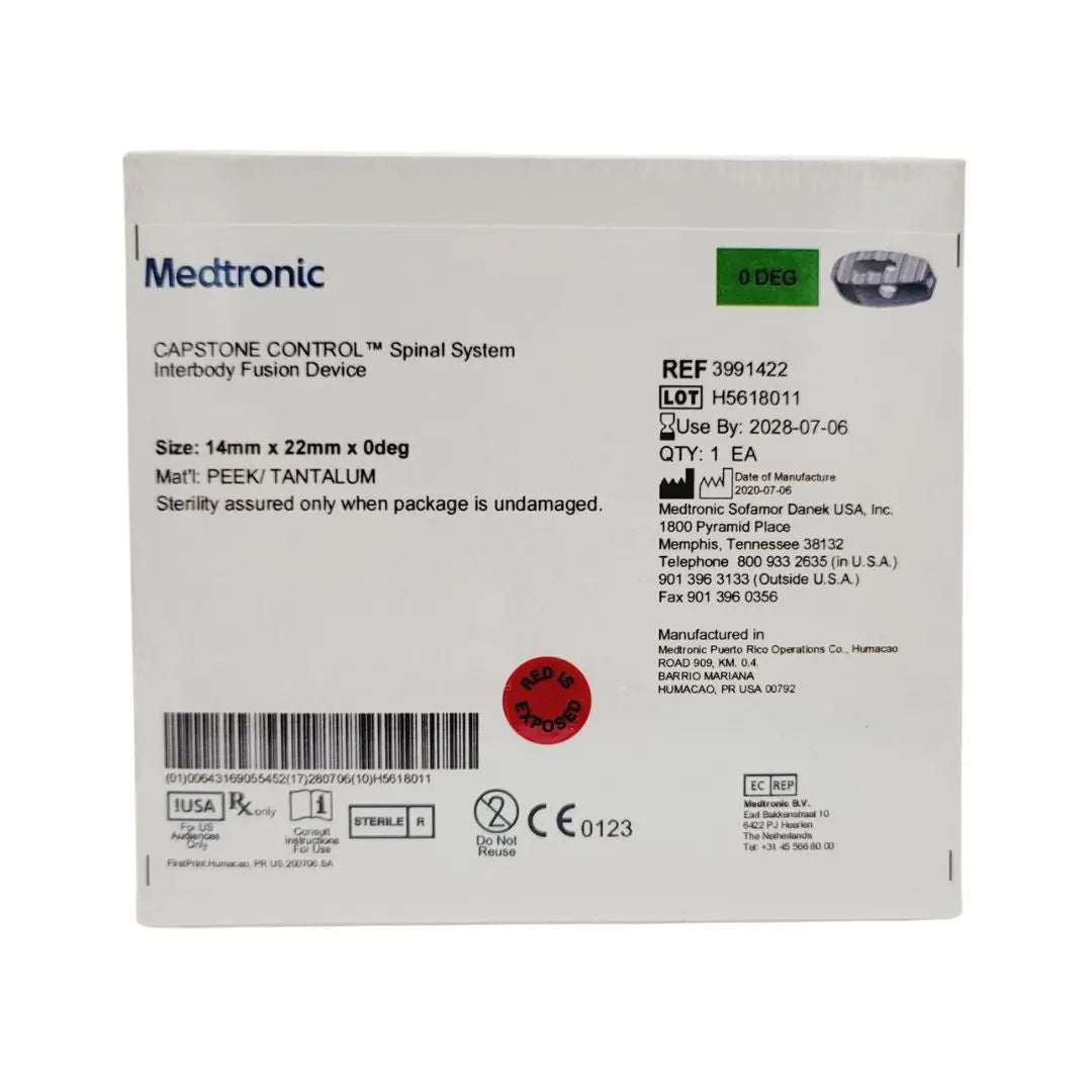 Medtronic 3991422 0 Deg 14mm x 22mm Capstone Control Interbody Fusion Device Medtronic
