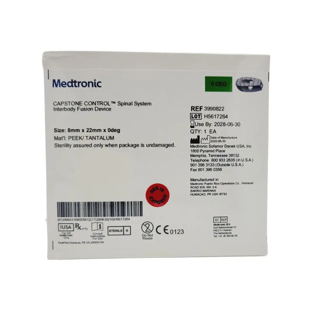 Medtronic 3990822 0 Deg 8mm x 22mm Capstone Control Interbody Fusion Device Medtronic