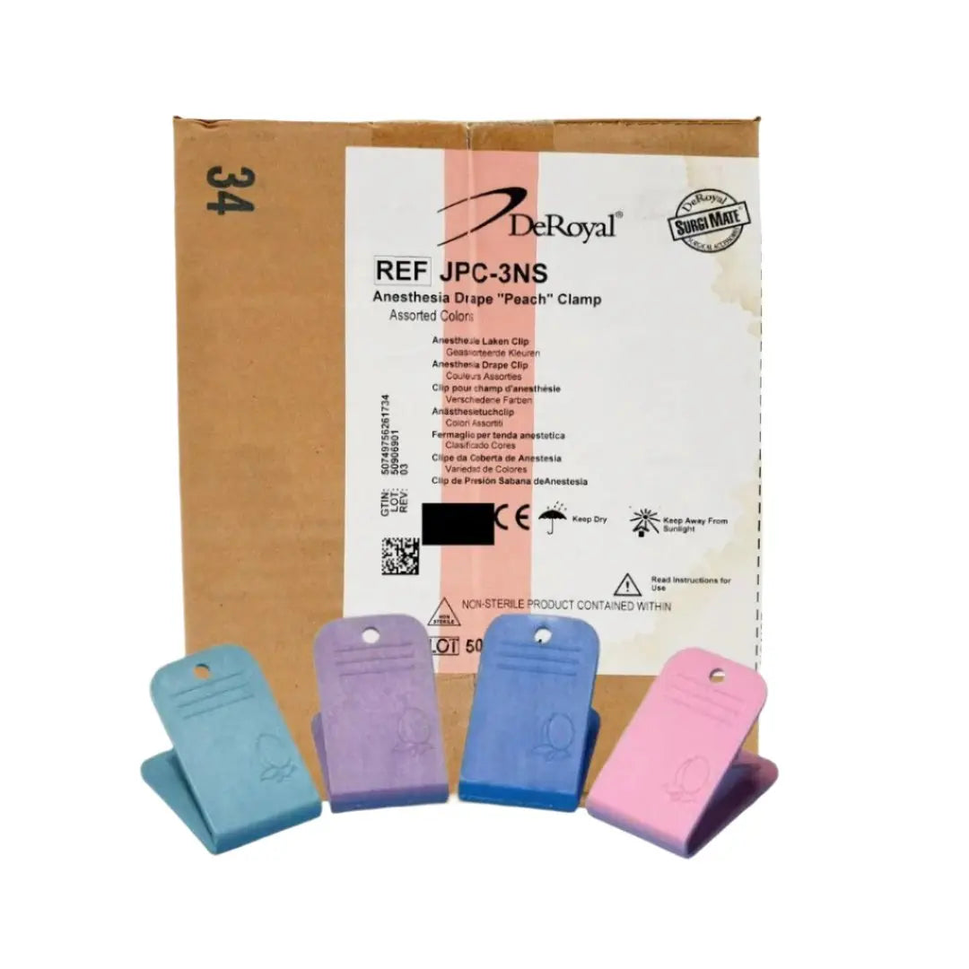 DeRoyal JPC-3NS Anesthesia Drape Peach Clamp Assorted Colors Box of 8 DeRoyal