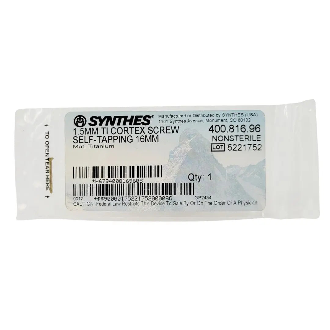 Synthes 400.816.96 1.5mm TI Cortex Screw Self-Tapping 16mm Synthes