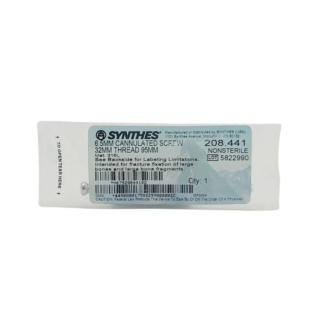Synthes 208.441 6.5mm Cannulated Screw 32mm Thread 95mm Synthes