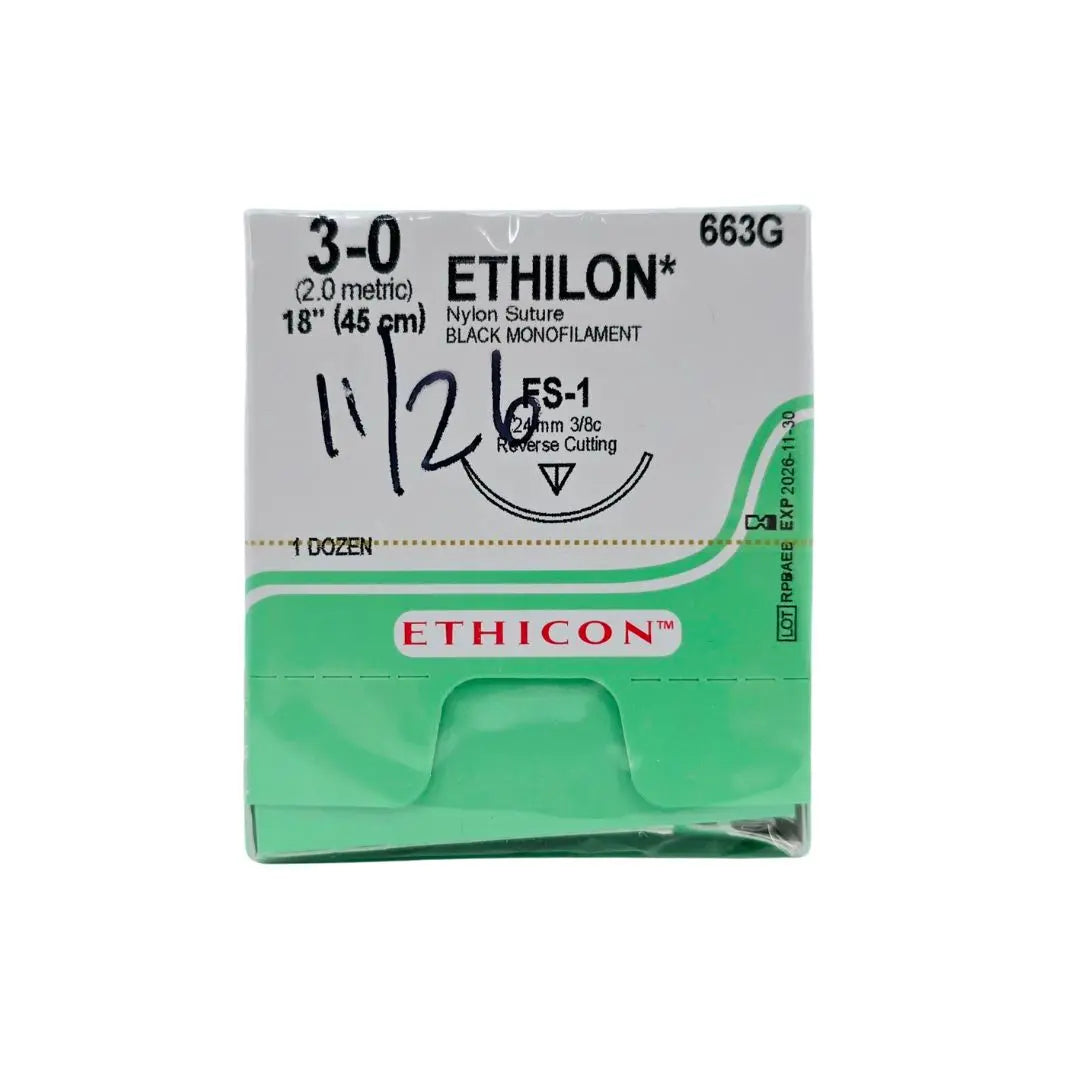 Ethicon 663G 3-0 ETHILON BLACK 1X18" FS-1 Box of 12 Ethicon