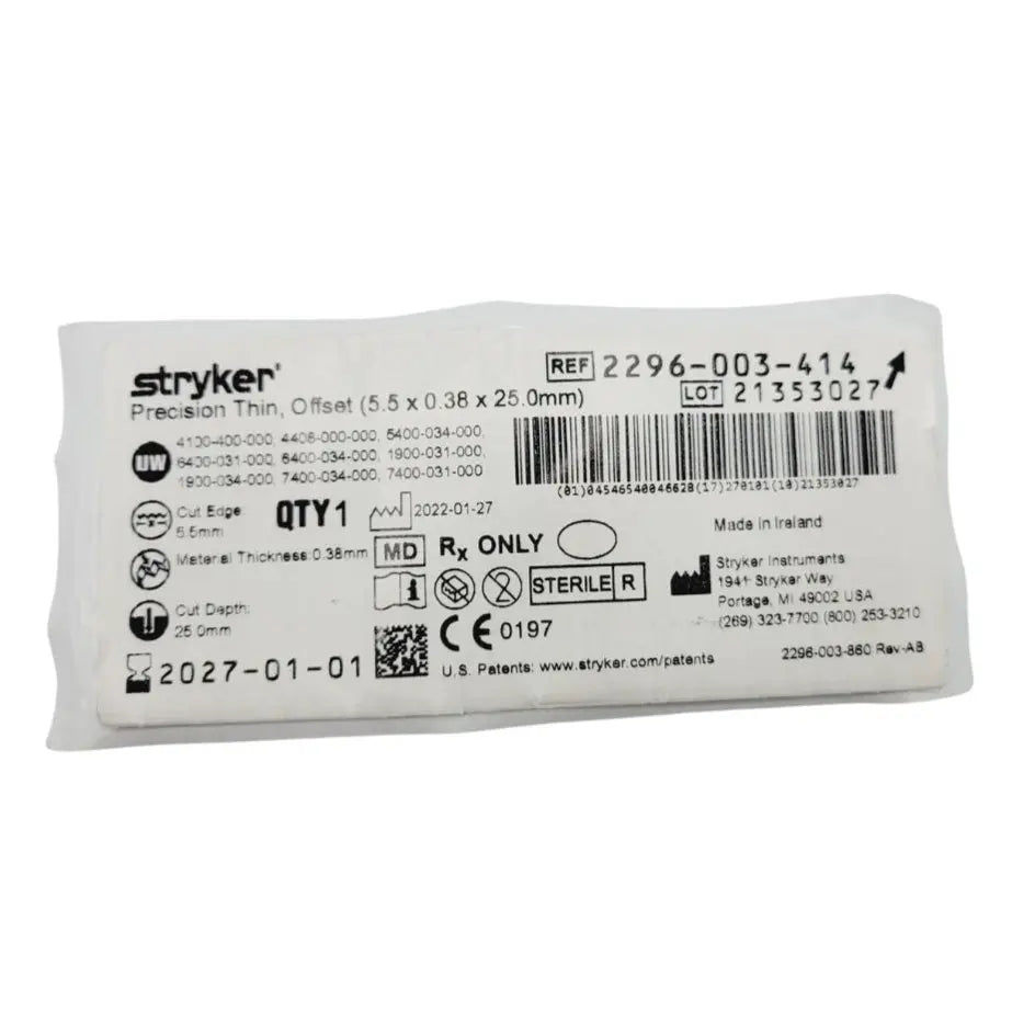 Stryker 2296003414 Precision Thin Offset Sagittal Blade (5.5 X 0.38 X 25.0mm) Stryker