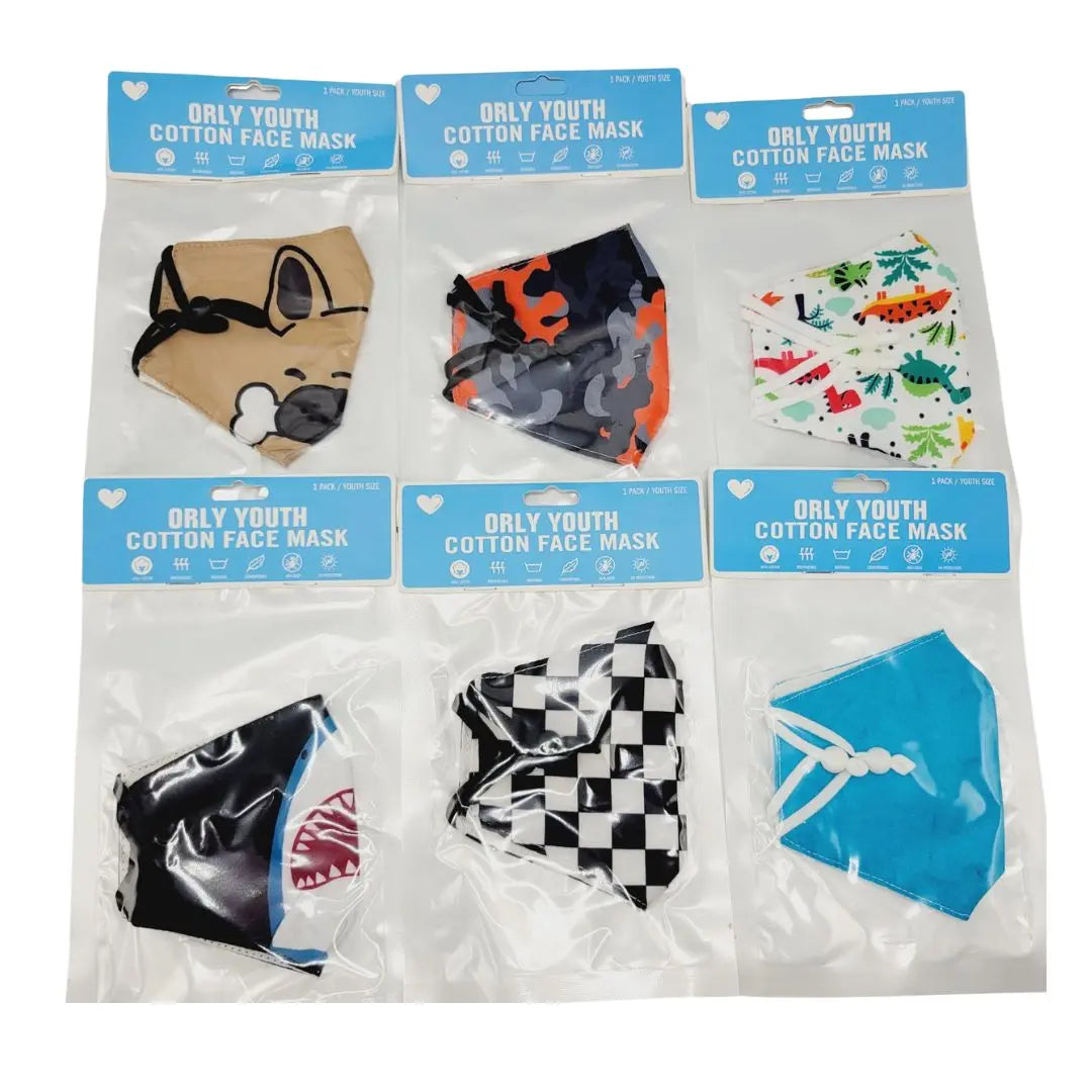 Orly (6 Pack) 100% Cotton Reusable Kids Face Masks Covering Eco-Friendly HB-0044 Orly