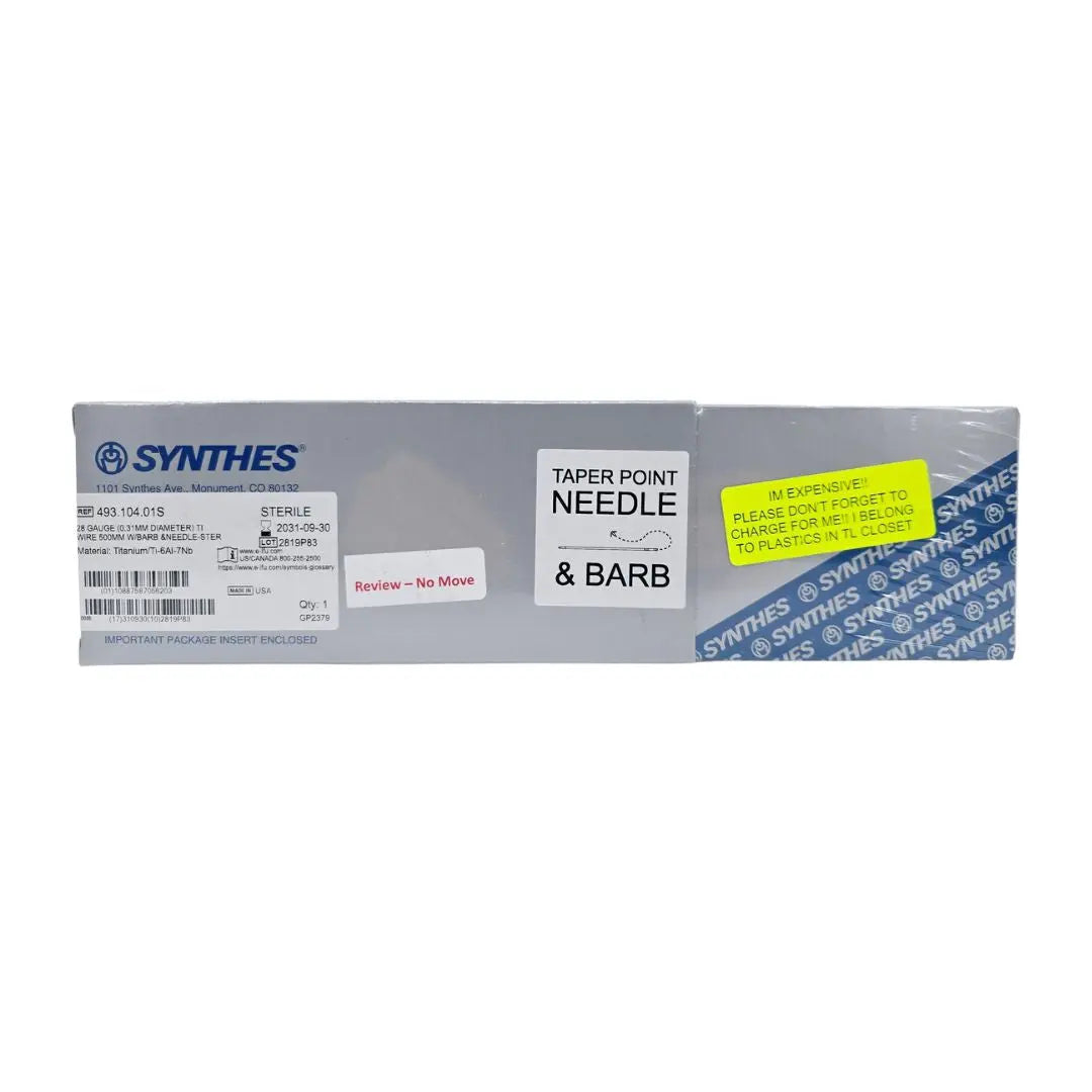 Synthes 493.104.01S 28 Gauge/ .31mm Dia. TI Wire 500mm w/ Barb & Needle Sterile Synthes