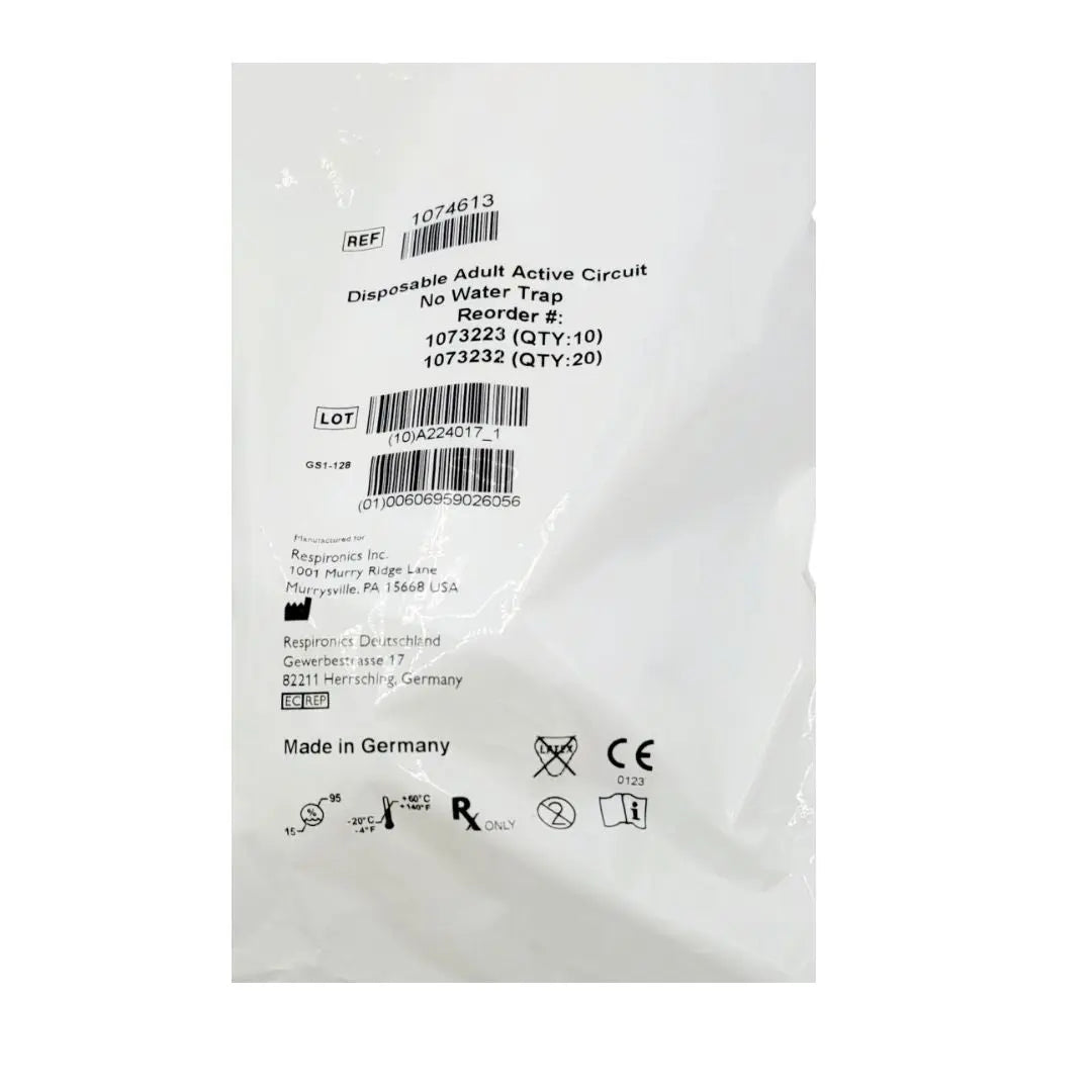 Respironics 1074627 Disposable Adult Active Circuit No Water Trap 10PK Respironics