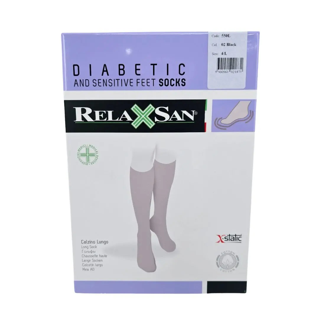 RelaxSan 550L Diabetic and Sensitive Feet Long Socks, Black, Size 4/L NEW Relaxsan