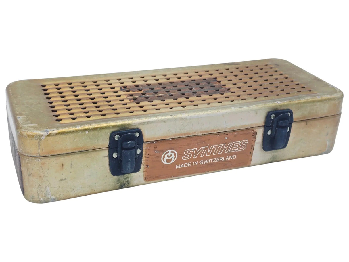 Synthes Gold Sterilization Tray 12x5x2.5 Perforated Autoclave Case Switzerland Primis Medical