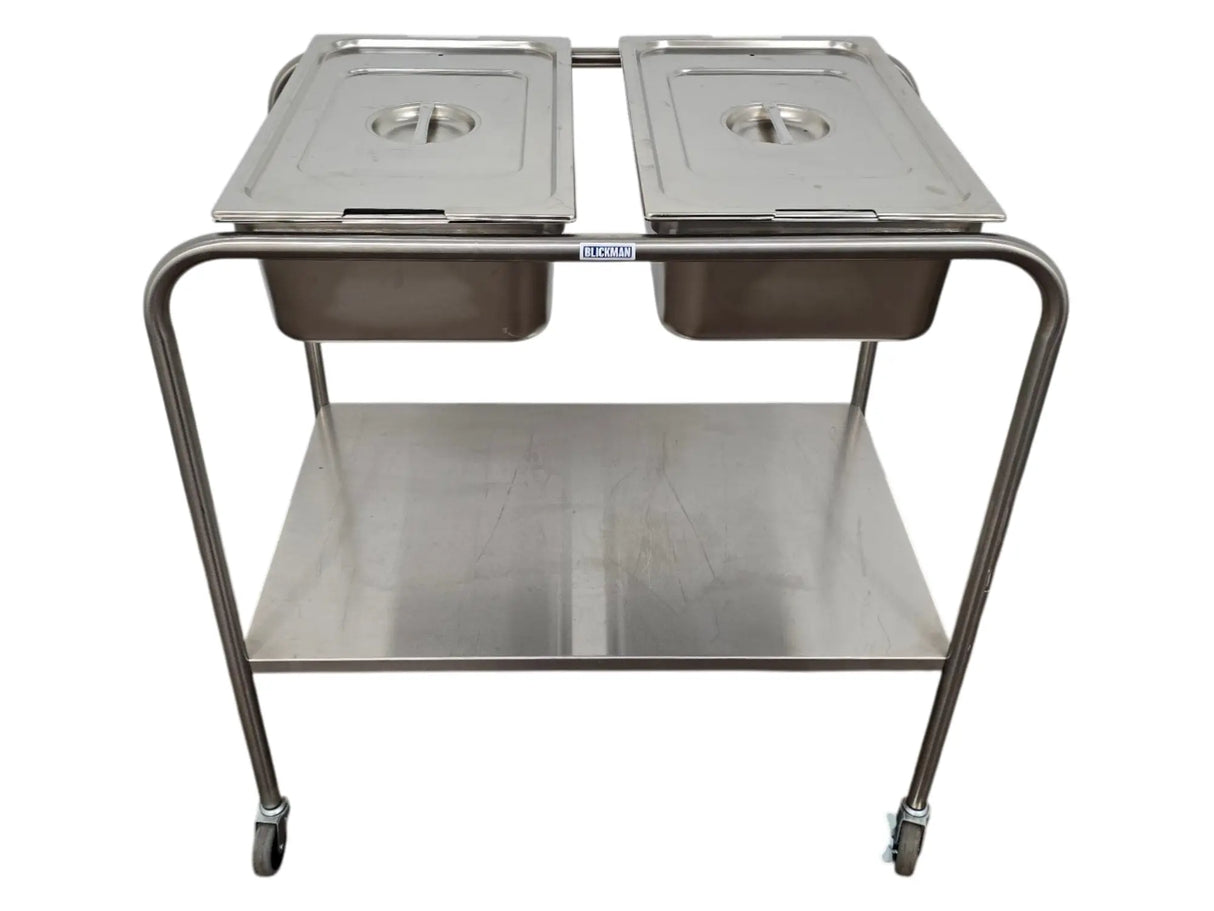 Blickman 7808SSC Stainless Steel Dual Basin Instrument Cart w/ Baskets and Pans Primis Medical