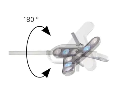Waldmann TRIANGO LED 100-1 F Minor Procedure Light, battery, 100,000 lux/1M, 4300K, CRI >96, four dimming levels. With roller stand. Waldmann Lighting