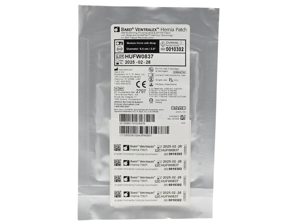 Bard Ventralex 0010302 Hernia Patch 6.4cm Medium Circle with Strap Bard