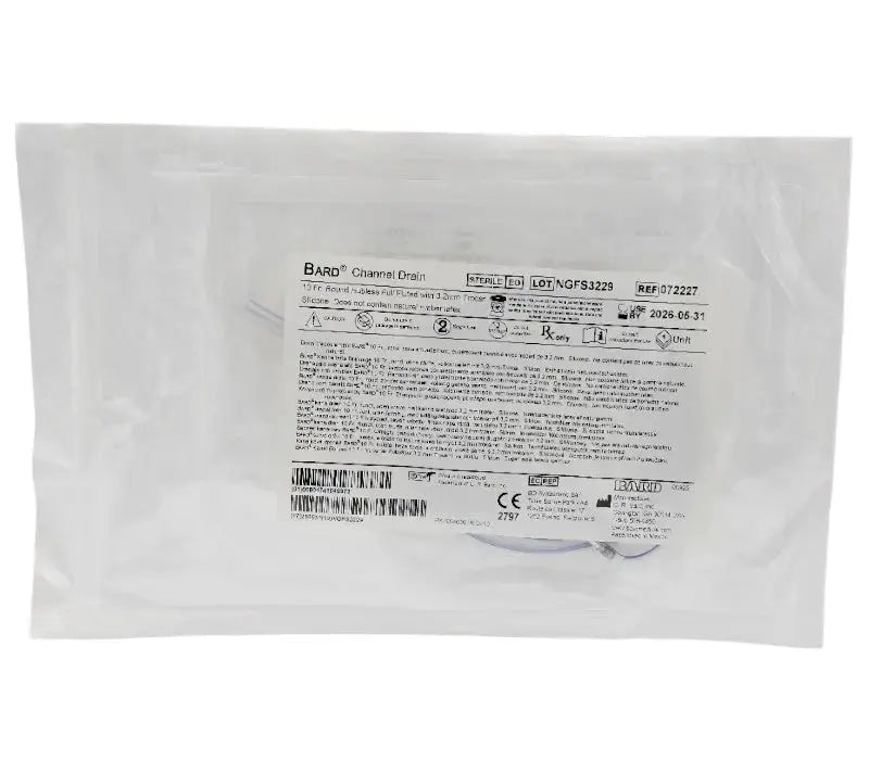 Bard 072227 Silicone Channel Drain 10 Fr Round Hubless 4-Channel w/ Trocar Bard