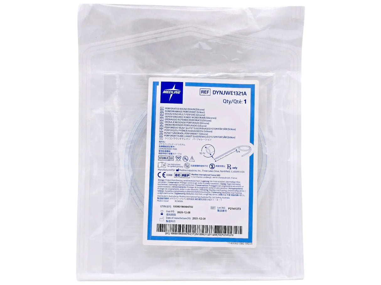 Medline DYNJWE1321A Perforated Round Silicone Surgical Drain, Sterile Single Use Primis Medical