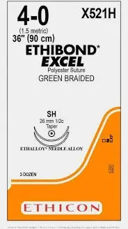 Ethicon Ethibond X521H Suture - Green Braided Polyester, Nonabsorbable (Box of 36) Ethicon