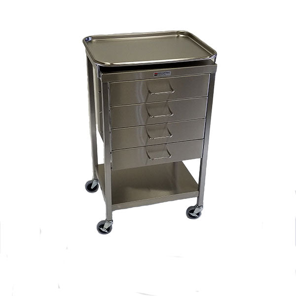 Midcentral Medical MCM-523-T Stainless Steel Anesthesia Table 16"w x 20"l x 34"H, with 4 Drawers and removable tray