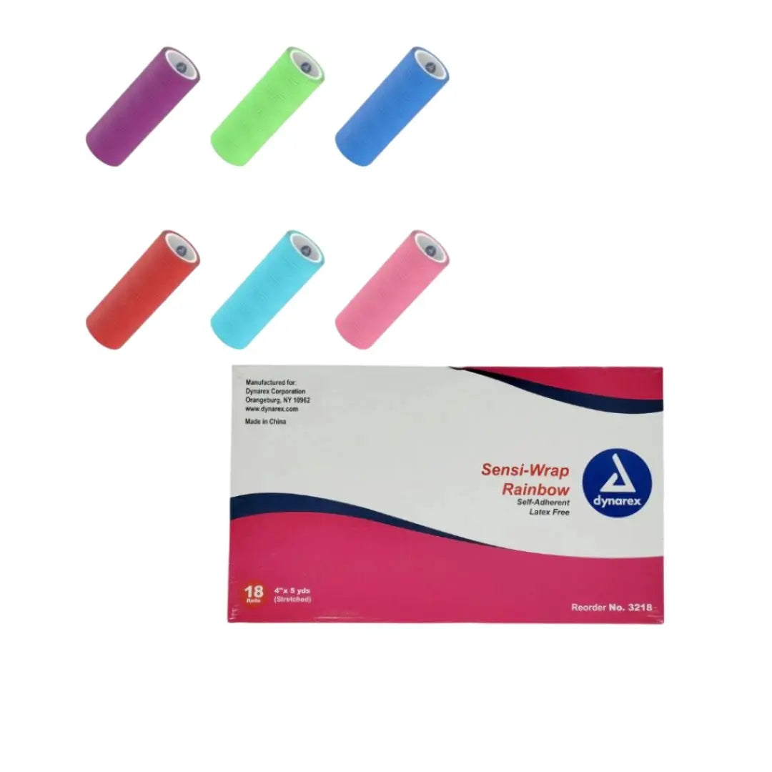 Dynarex 3218 Sensi Latex Free Self-Adherent Wrap 4" x 5 yds Assorted Colors Box of 18 Dynarex