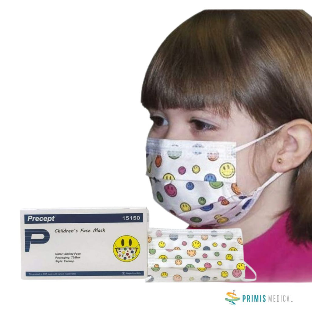 Child Pleated Ear loop Mask Box of 75 (Happy Face Print)