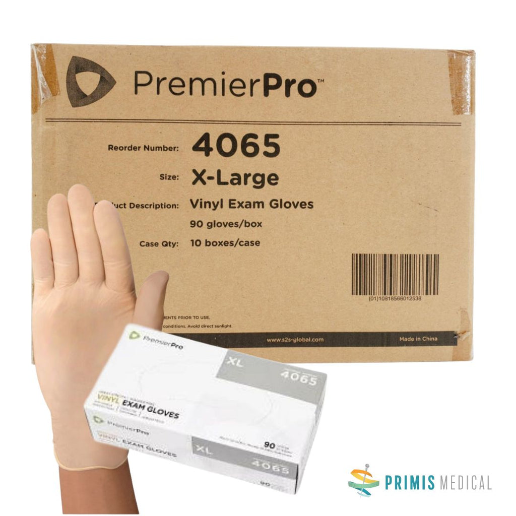 PremierPro Vinyl Medical Exam Gloves X-Large S2S Global 4065 900 CS