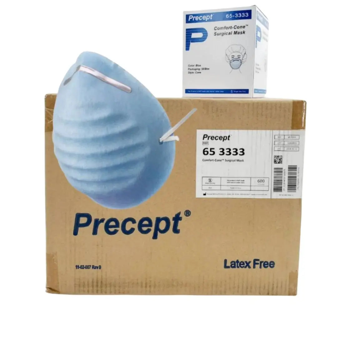 Precept 65 3333 Latex Free Comfort Cone Molded Surgical Face Mask Blue 600 Case Precept