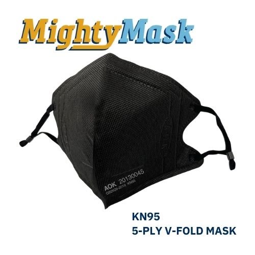 AOK USA KN95 Black 5-Ply V-Fold Mask w/ Nose Clip & Ear Loop