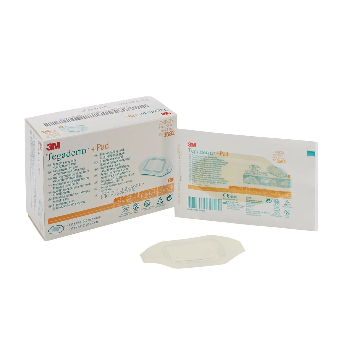 3M Tegaderm Film Dressing with Pad, Sterile, Transparent, 2 x 2-3/4 inch, Box of 50 3M