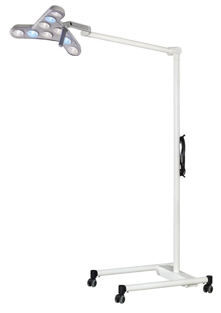The Triango 100 medical procedure light by Waldmann. Photo shows rolling floor stand unit.