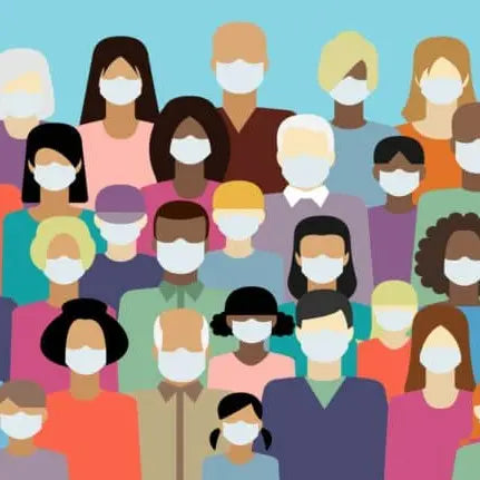 illustration of mask wearing crowd of people
